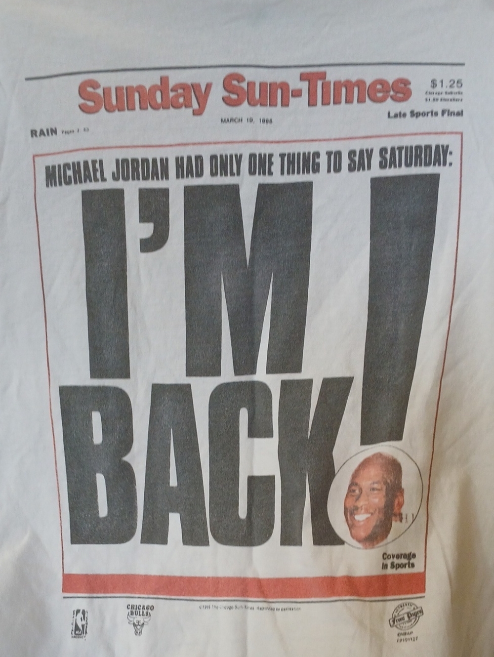 Sunday Sun-Times "I'm Back" Michael Jordan Graphic Tee - White